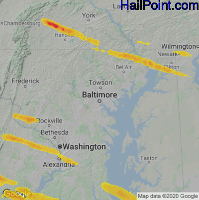 Hail Map for Baltimore, MD Region on April 15, 2024