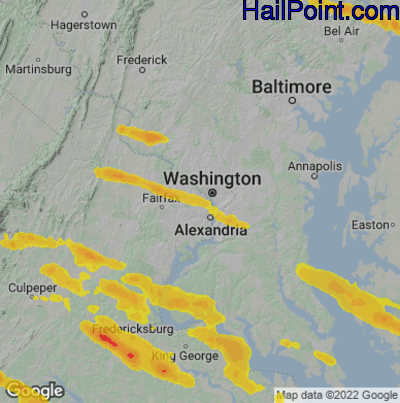 Hail Map for Arlington, VA Region on April 15, 2024