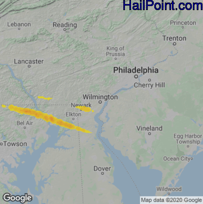 Hail Map for Wilmington, DE Region on April 15, 2024
