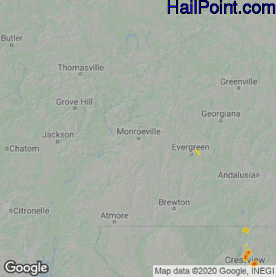 Hail Map for Monroeville, AL Region on April 16, 2024 