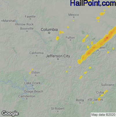 Hail Map for Jefferson City, MO Region on April 16, 2024