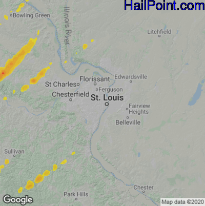 Hail Map for St. Louis, MO Region on April 16, 2024