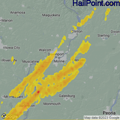 Hail Map for Moline, IL Region on April 16, 2024 
