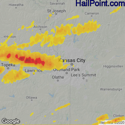 Hail Map for Kansas City, KS Region on April 18, 2024