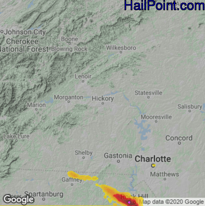 Hail Map for Hickory, NC Region on April 20, 2024 