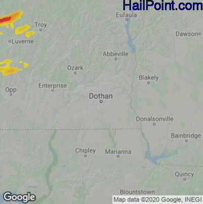 Hail Map for Dothan, AL Region on April 20, 2024 