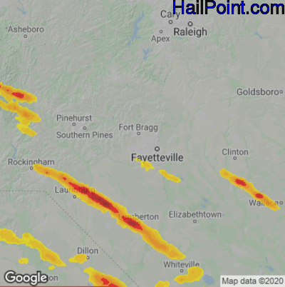 Hail Map for Fayetteville, NC Region on April 20, 2024