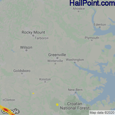 Hail Map for Greenville, NC Region on April 21, 2024