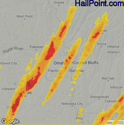 Hail Map for Omaha, NE Region on April 26, 2024