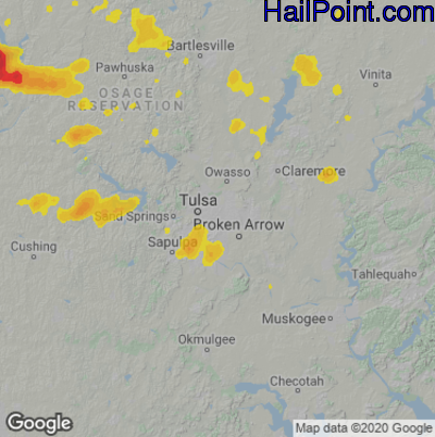 Hail Map for Tulsa, OK Region on May 1, 2024