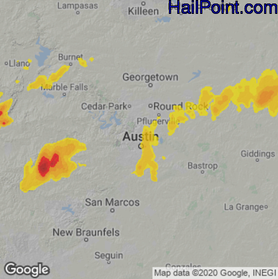 Hail Map for Austin, TX Region on May 1, 2024