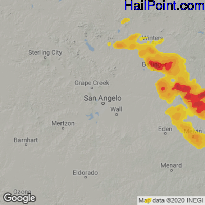 Hail Map for San Angelo, TX Region on May 2, 2024