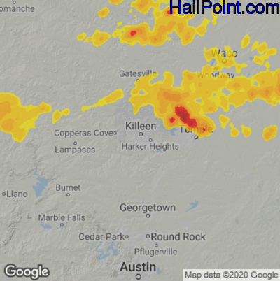 Hail Map for Killeen, TX Region on May 3, 2024