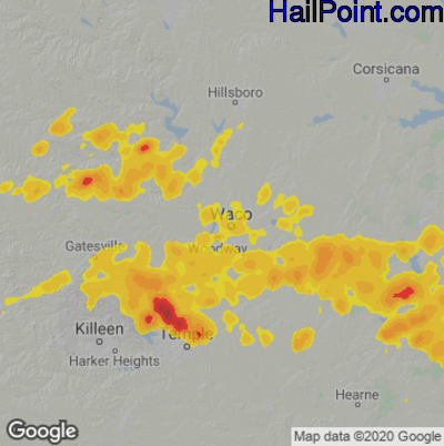 Hail Map for Waco, TX Region on May 3, 2024