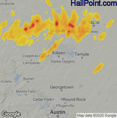 Hail Map for Killeen, TX Region on May 5, 2024