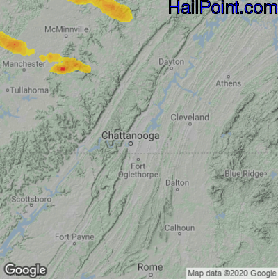 Hail Map for Chattanooga, TN Region on May 6, 2024
