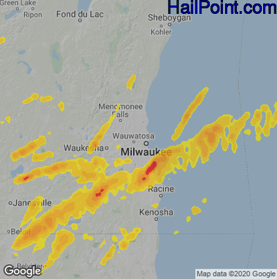 Hail Map for Milwaukee, WI Region on May 7, 2024