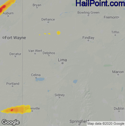 Hail Map for Lima, OH Region on May 7, 2024