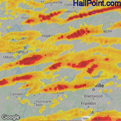 Hail Map for Clarksville, TN Region on May 8, 2024