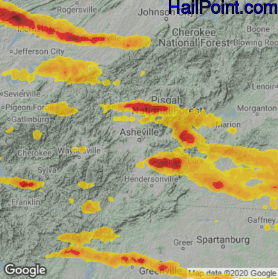 Hail Map for Asheville, NC Region on May 8, 2024