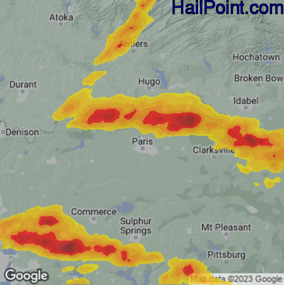 Hail Map for Paris, TX Region on May 8, 2024