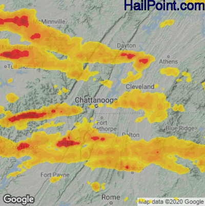 Hail Map for Chattanooga, TN Region on May 8, 2024