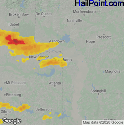 Hail Map for Texarkana, AR Region on May 9, 2024 