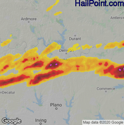 Hail Map for Sherman, TX Region on May 9, 2024 