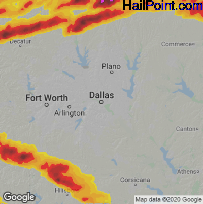 Hail Map for Dallas, TX Region on May 9, 2024