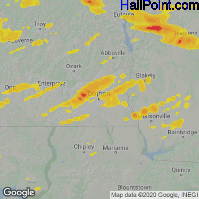 Hail Map for Dothan, AL Region on May 9, 2024 