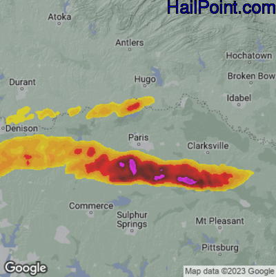 Hail Map for Paris, TX Region on May 9, 2024
