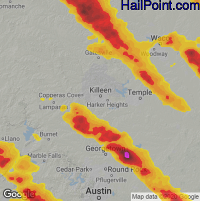 Hail Map for Killeen, TX Region on May 9, 2024