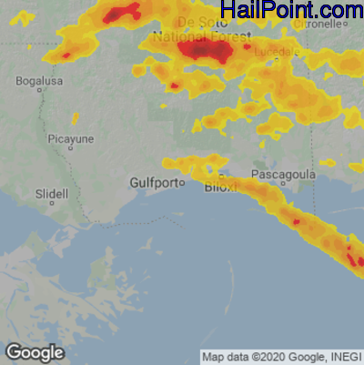 Hail Map for Gulfport, MS Region on May 9, 2024