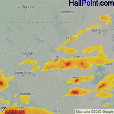 Hail Map for Monroe, LA Region on May 10, 2024 