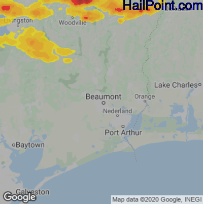 Hail Map for Beaumont, TX Region on May 10, 2024
