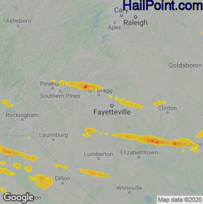Hail Map for Fayetteville, NC Region on May 10, 2024