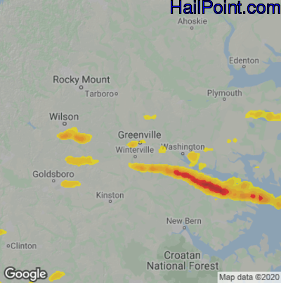 Hail Map for Greenville, NC Region on May 10, 2024