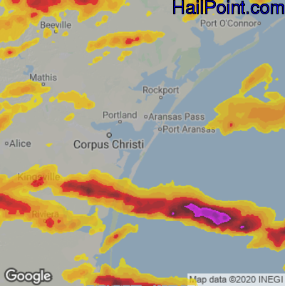 Hail Map for Corpus Christi, TX Region on May 13, 2024