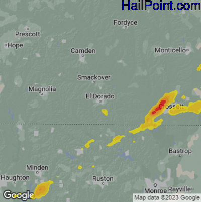 Hail Map for El Dorado, AR Region on May 13, 2024