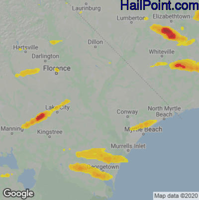 Hail Map for Myrtle Beach, SC Region on May 15, 2024