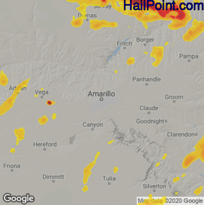 Hail Map for Amarillo, TX Region on May 15, 2024
