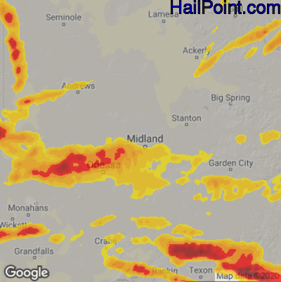 Hail Map for Midland, TX Region on May 16, 2024