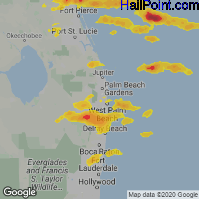 Hail Map for West Palm Beach, FL Region on May 18, 2024
