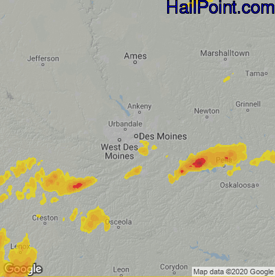 Hail Map for Des Moines, IA Region on May 19, 2024 