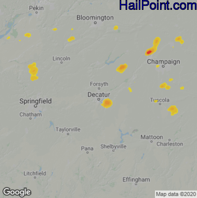 Hail Map for Decatur, IL Region on May 19, 2024