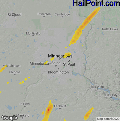 Hail Map for Minneapolis, MN Region on May 21, 2024 