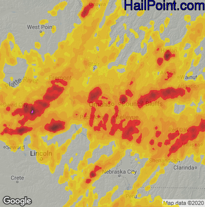 Hail Map for Omaha, NE Region on May 21, 2024