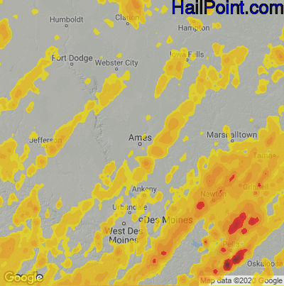 Hail Map for Ames, IA Region on May 21, 2024