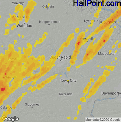 Hail Map for Cedar Rapids, IA Region on May 21, 2024