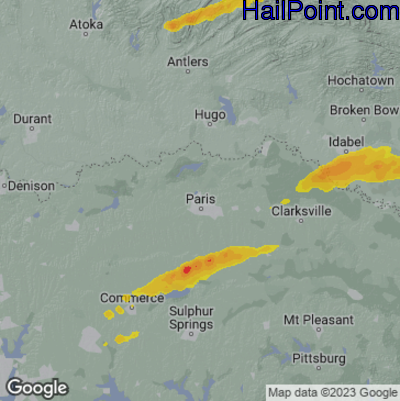 Hail Map for Paris, TX Region on May 21, 2024